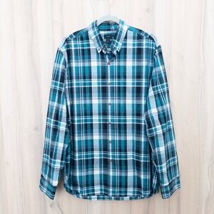 J.Crew Mens Button Down Shirt Size L Teal Plaid Preppy Classic Office Casual